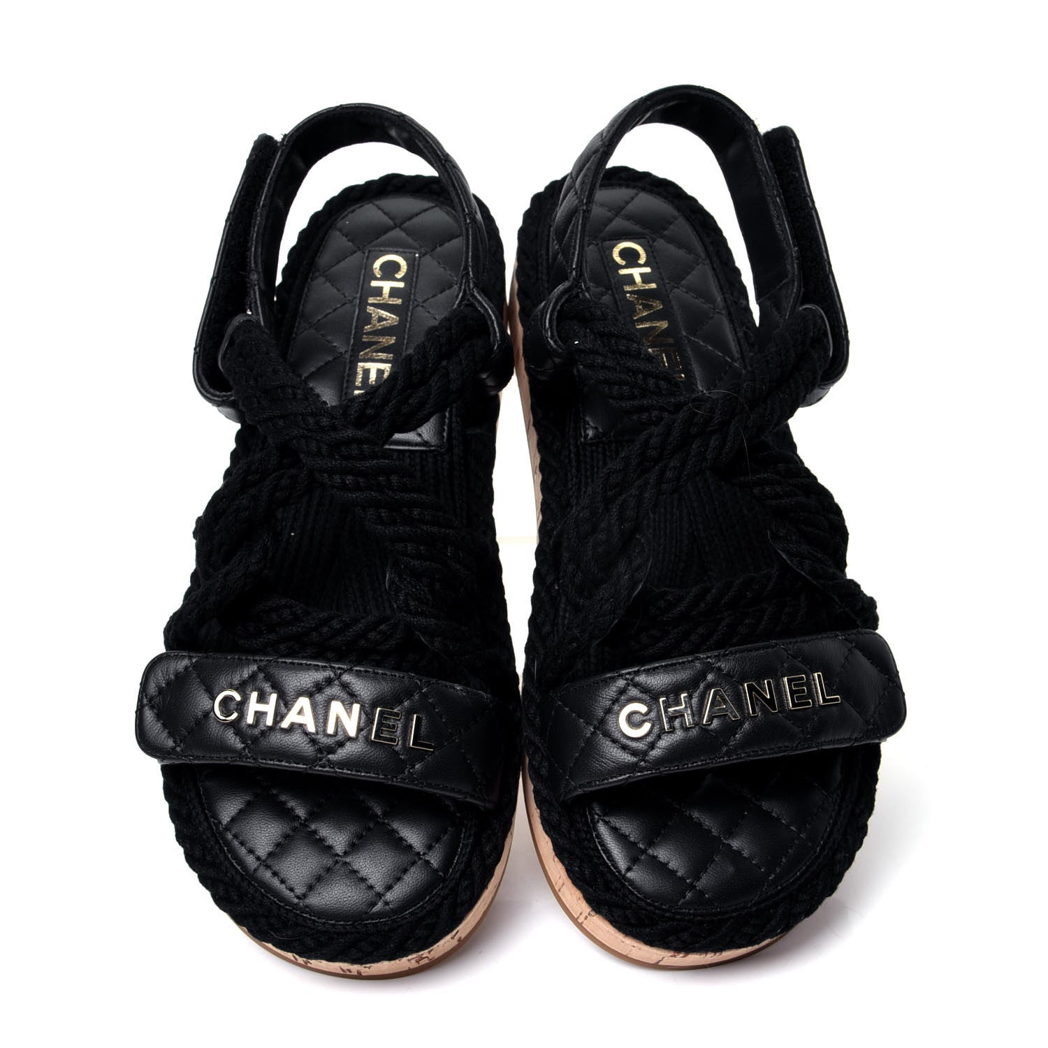 Chanel Cord Lambskin Quilted Logo Sandals 37 Black 5 of 10
