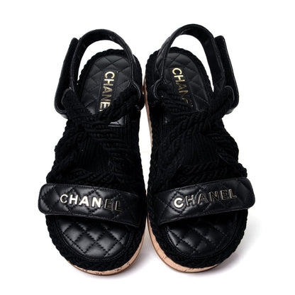 Chanel Cord Lambskin Quilted Logo Sandals 37 Black 5 of 10
