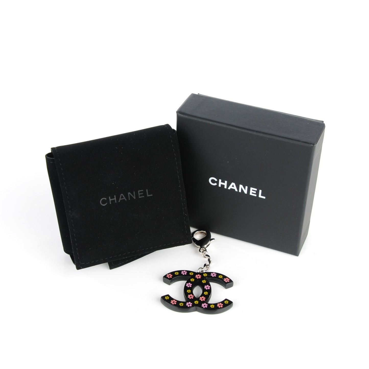 Resin CC Camellia Bag Charm Black