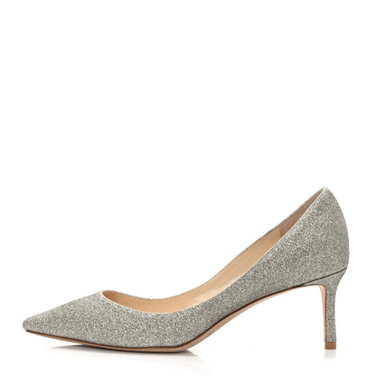 Jimmy Choo Coarse Glitter Pointy Toe 60 Pumps 38 Silver 1 of 7