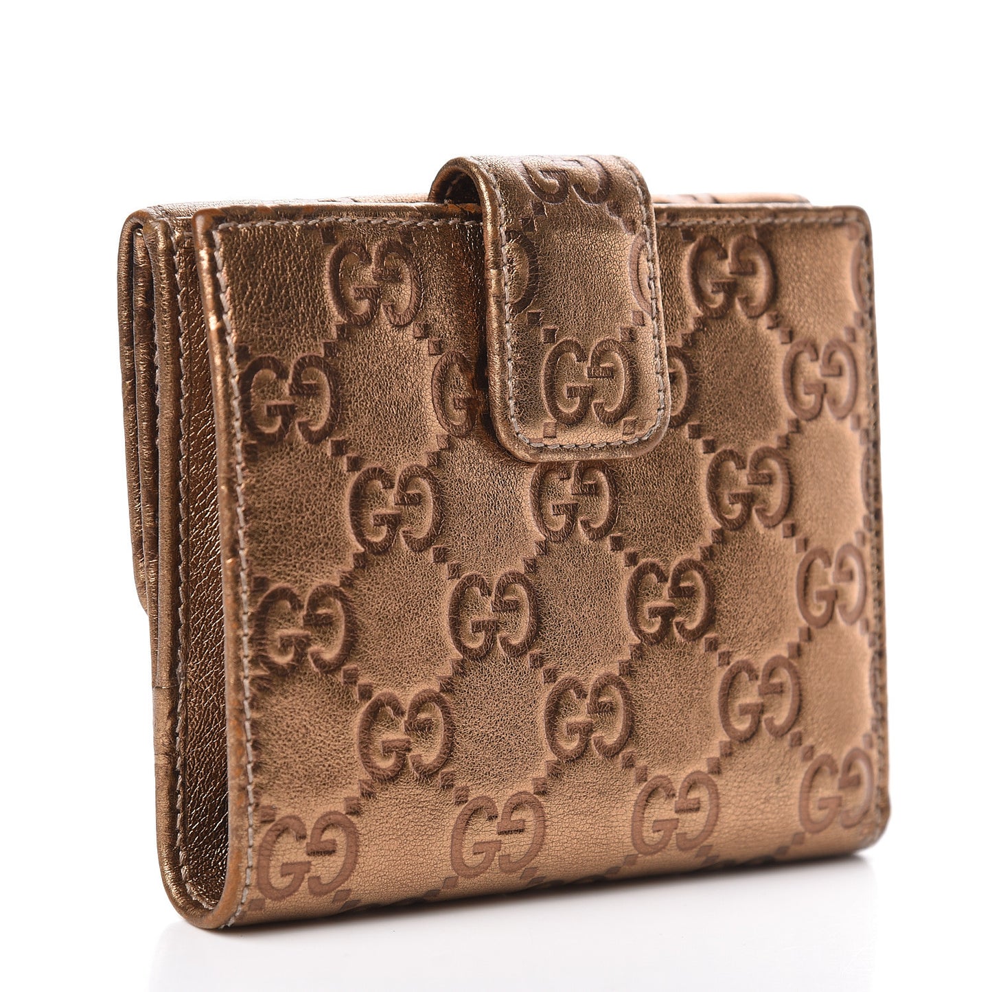 Metallic Guccissima Interlocking G French Flap Wallet Bronze