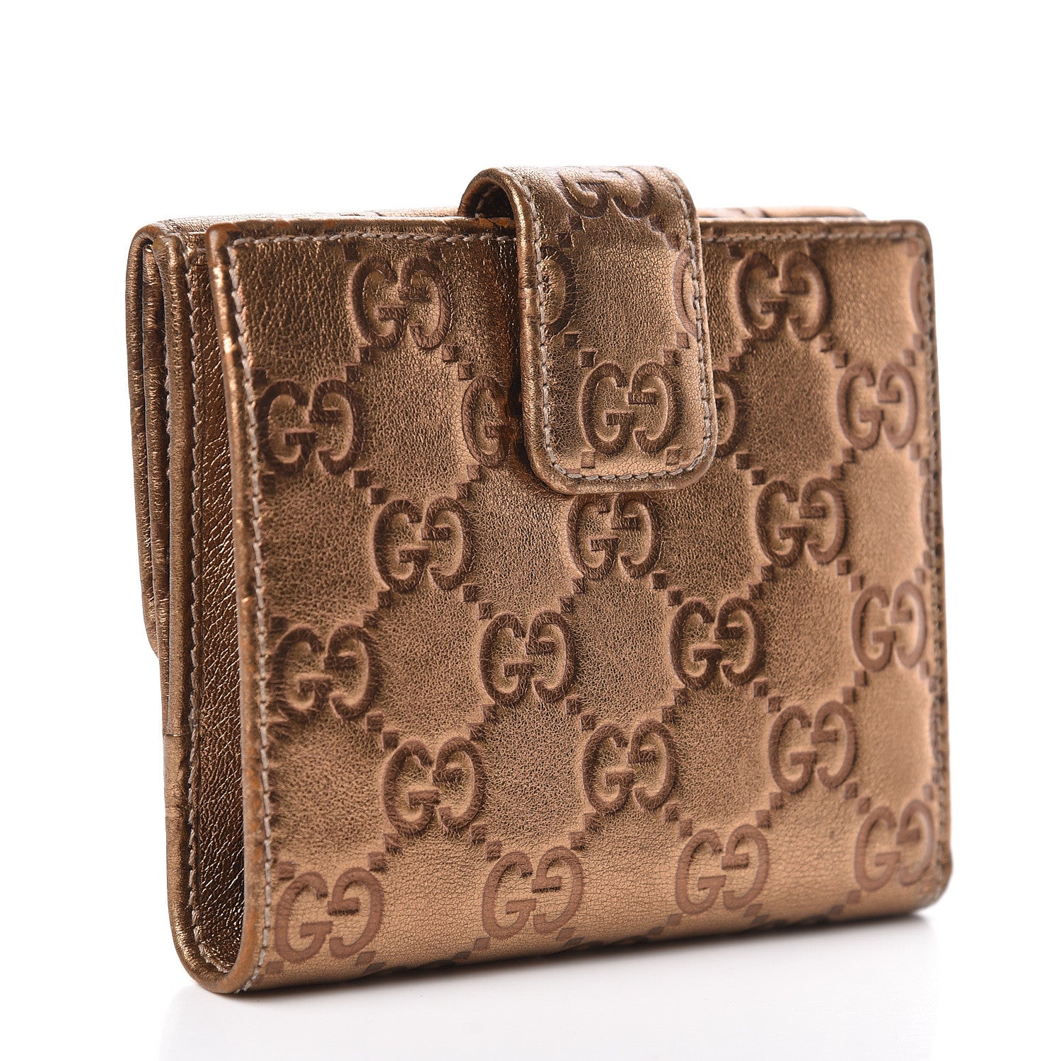 Gucci Metallic Guccissima Interlocking G French Flap Wallet Bronze 3 of 8