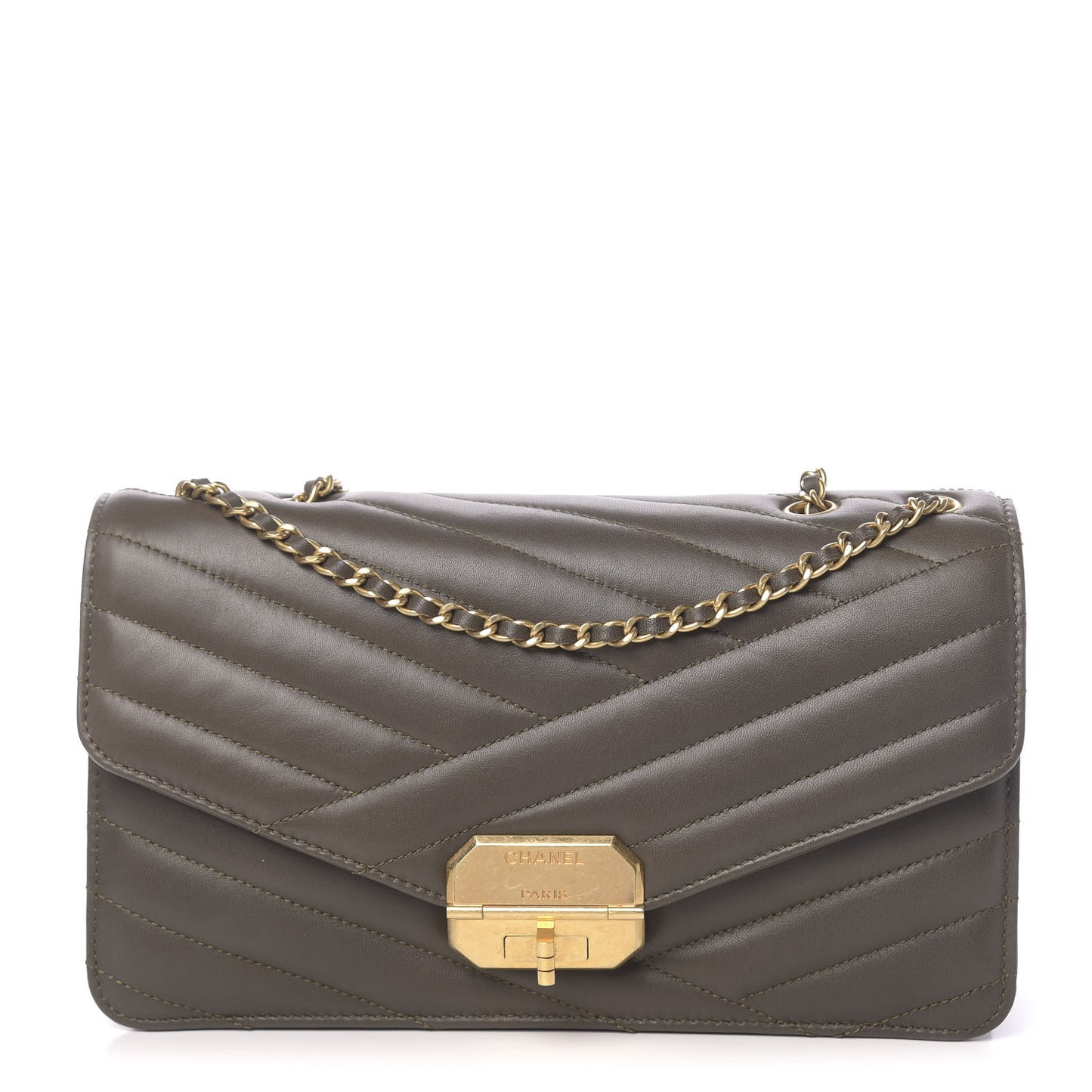 Calfskin Quilted Gabrielle Chevron Flap Grey