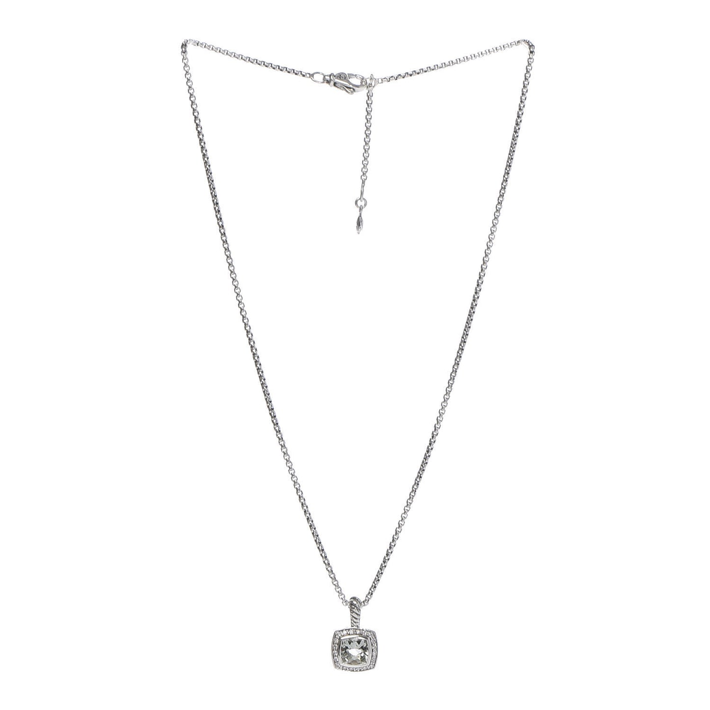 Sterling Silver Diamond Prasiolite 7mm Petite Albion Pendant Necklace