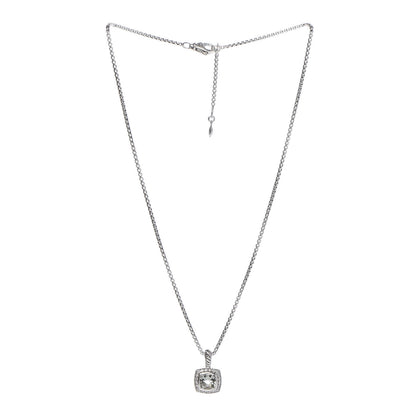 David Yurman Sterling Silver Diamond Prasiolite 7mm Petite Albion Pendant Necklace 3 of 7