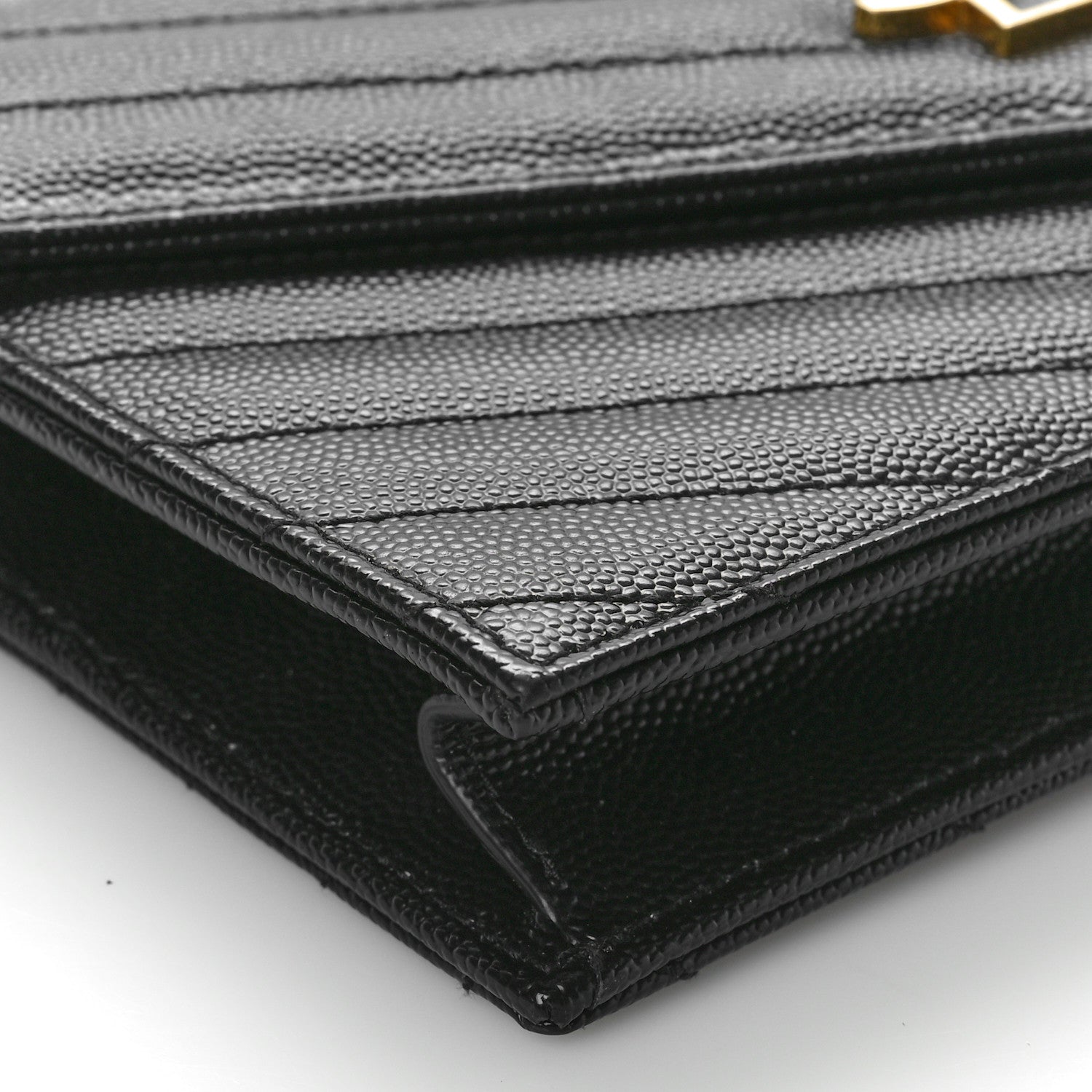 Saint Laurent Grain De Poudre Matelasse Chevron Monogram Envelope Chain Wallet Black 8 of 9