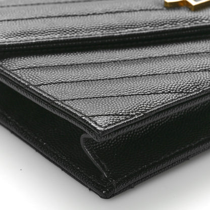 Saint Laurent Grain De Poudre Matelasse Chevron Monogram Envelope Chain Wallet Black 8 of 9