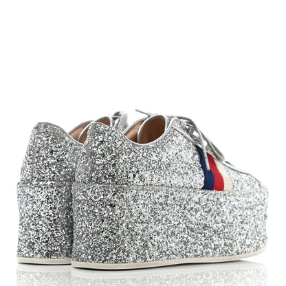 Gucci Glitter Peggy Platform Sneakers 39 Silver 4 of 10