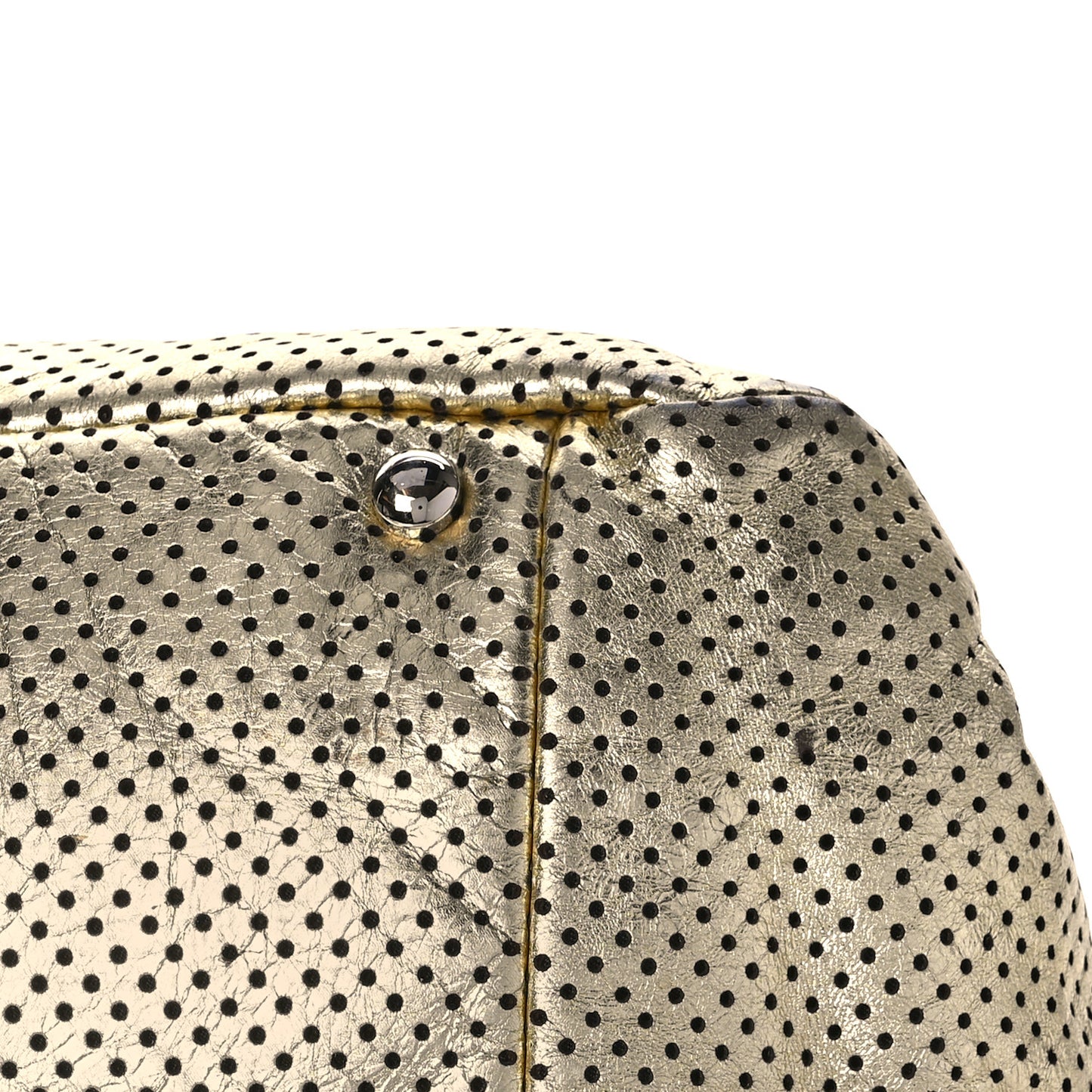 Metallic Calfskin Perforated Large Drill Accordion Flap Gold