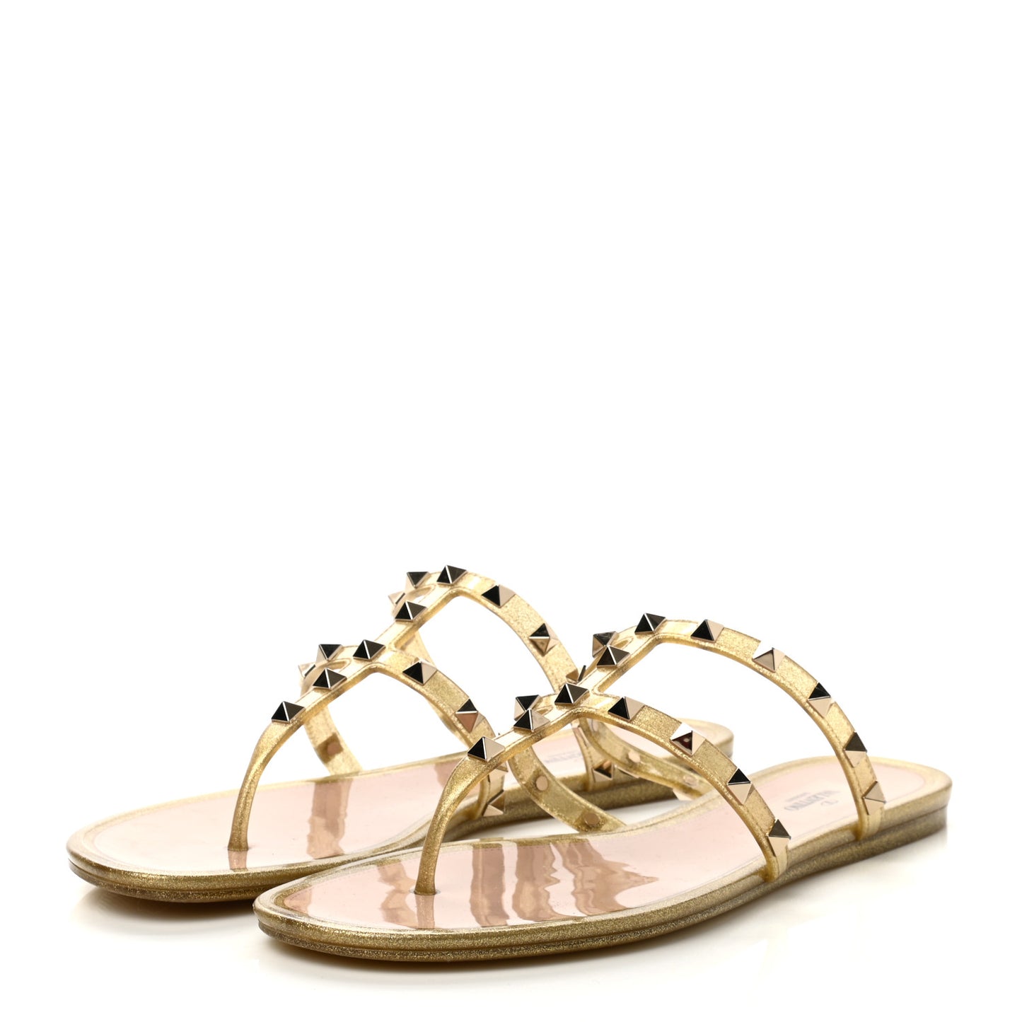 PVC Jelly Glitter Rockstud Caged Flat Thong Sandals 40 Oro