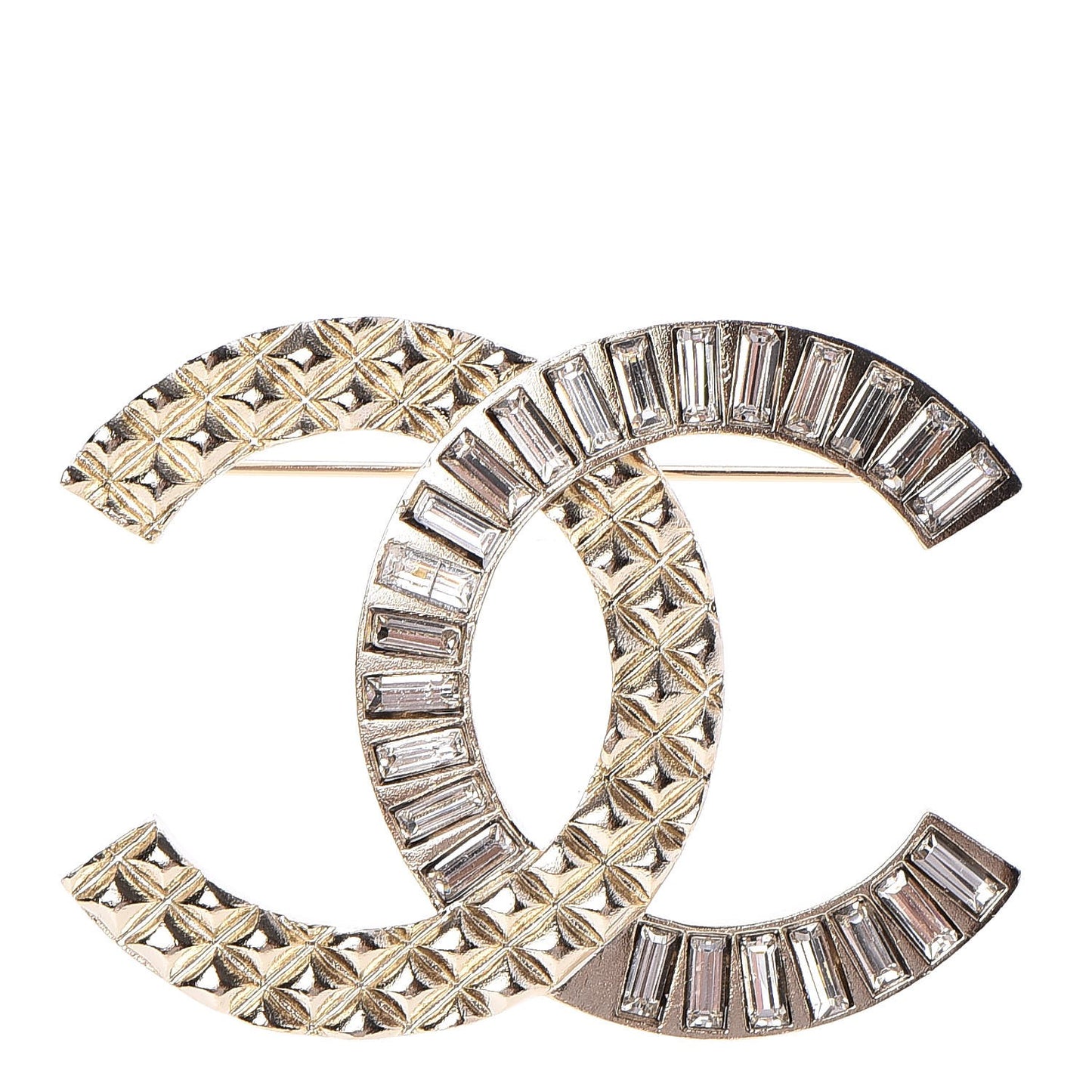 Baguette Crystal Quilted CC Brooch Gold