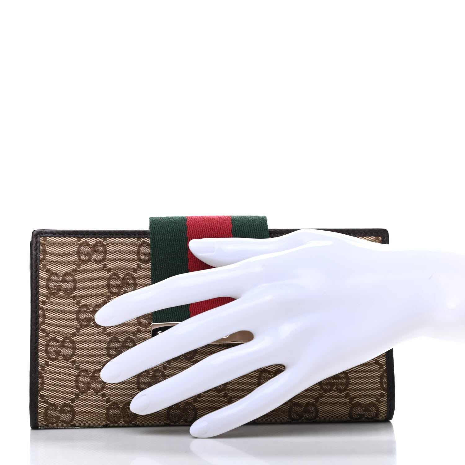 Gucci Monogram Calfskin Ladies Web Continental Wallet Beige Ebony Cocoa 2 of 8