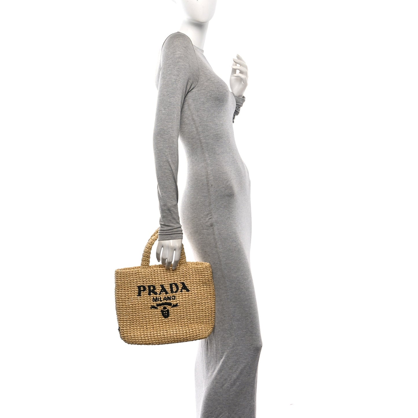 Yarn Raffia Effect Crochet Embroidered Small Logo Tote Naturale