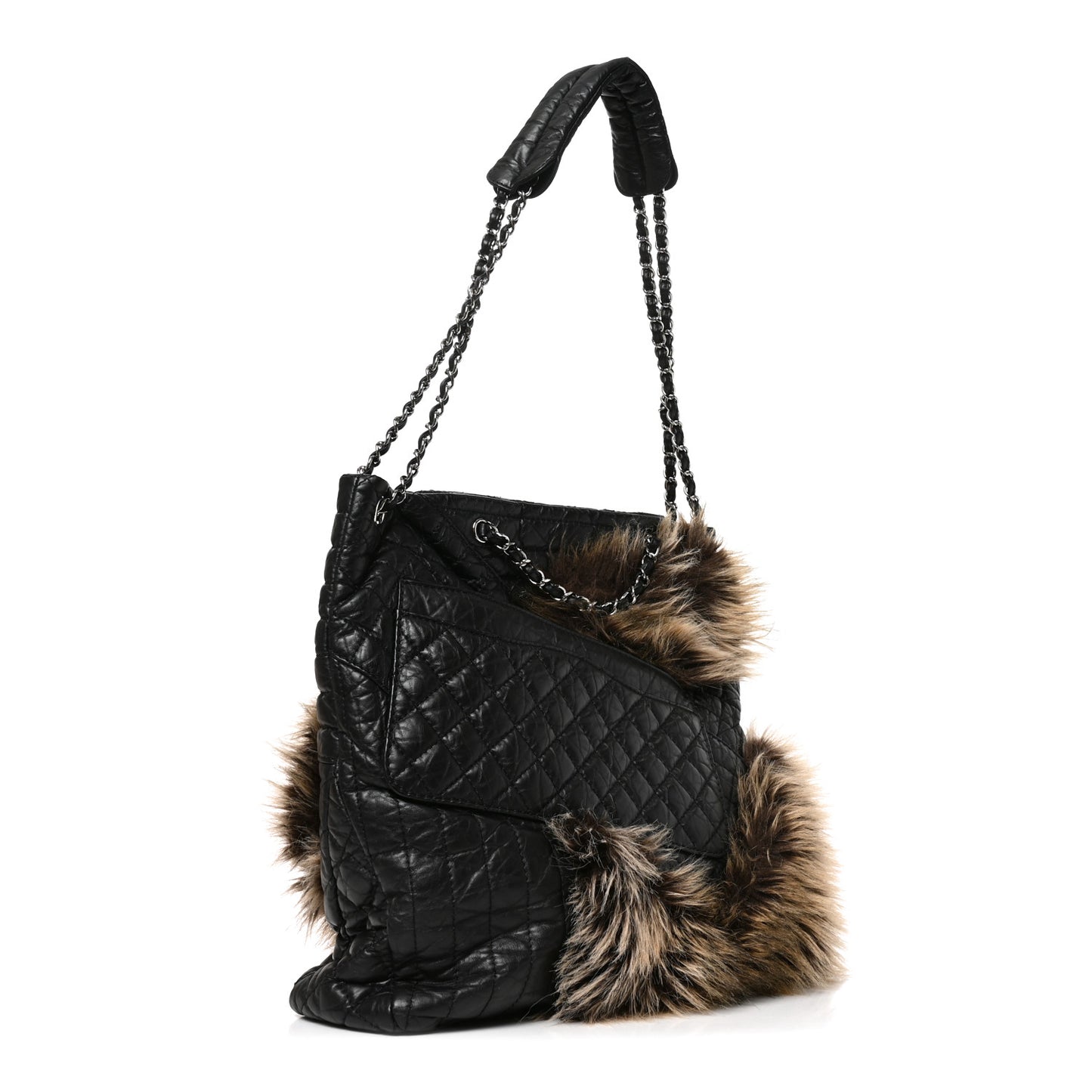 Aged Calfskin Fantasy Fur Karl's Cabas Tote Black