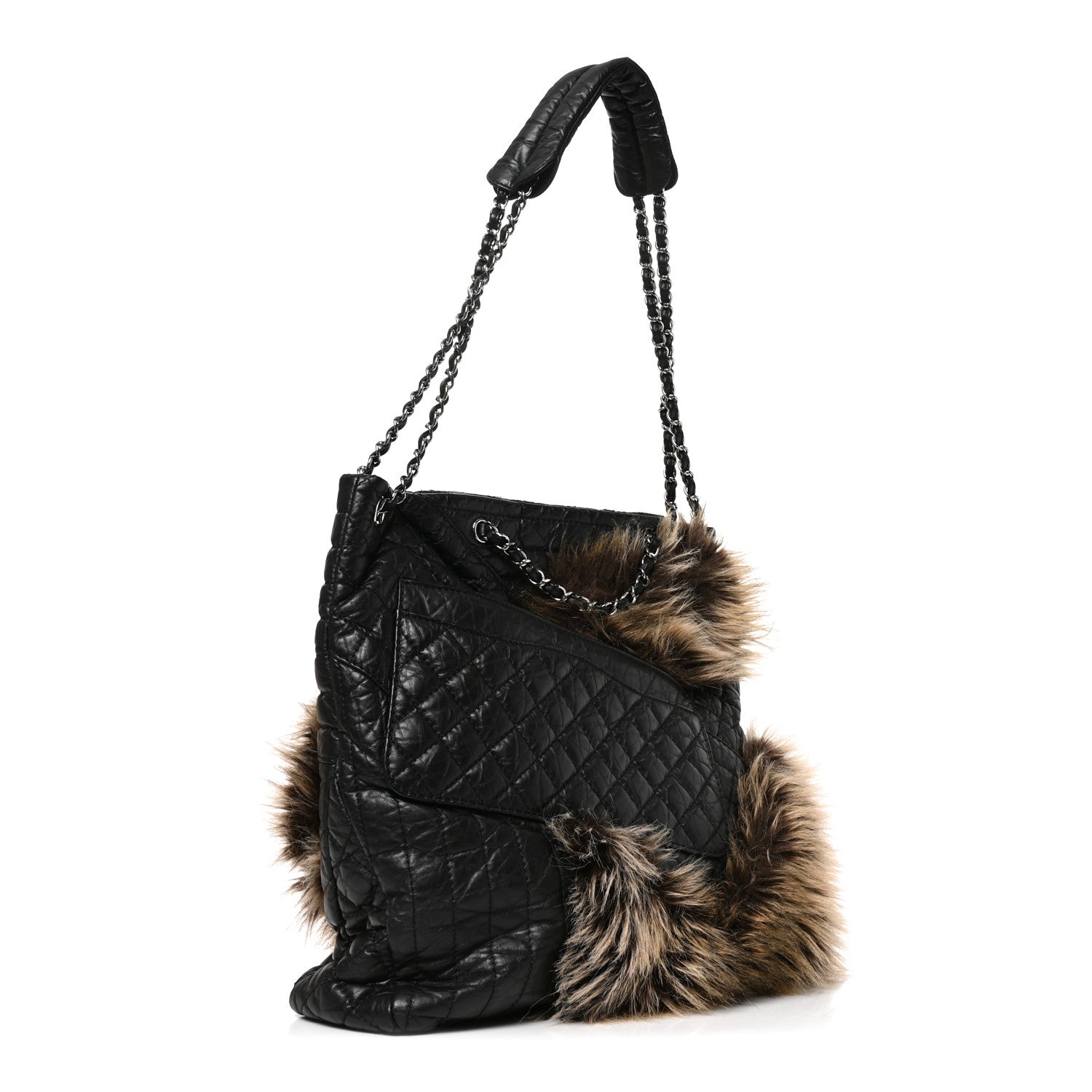 Chanel Aged Calfskin Fantasy Fur Karl's Cabas Tote Black 3 of 10