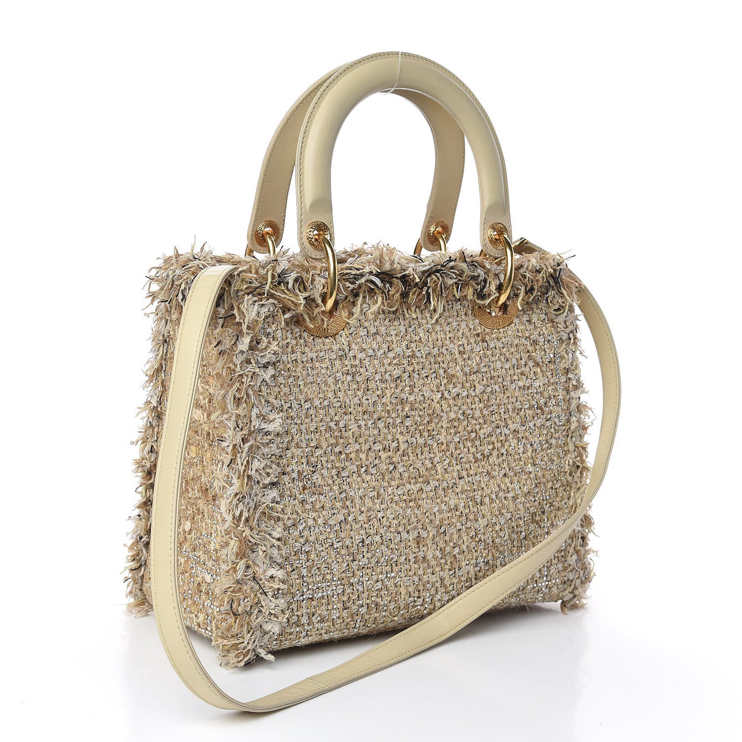 Tweed Crystal Fringe Medium Lady Dior Beige