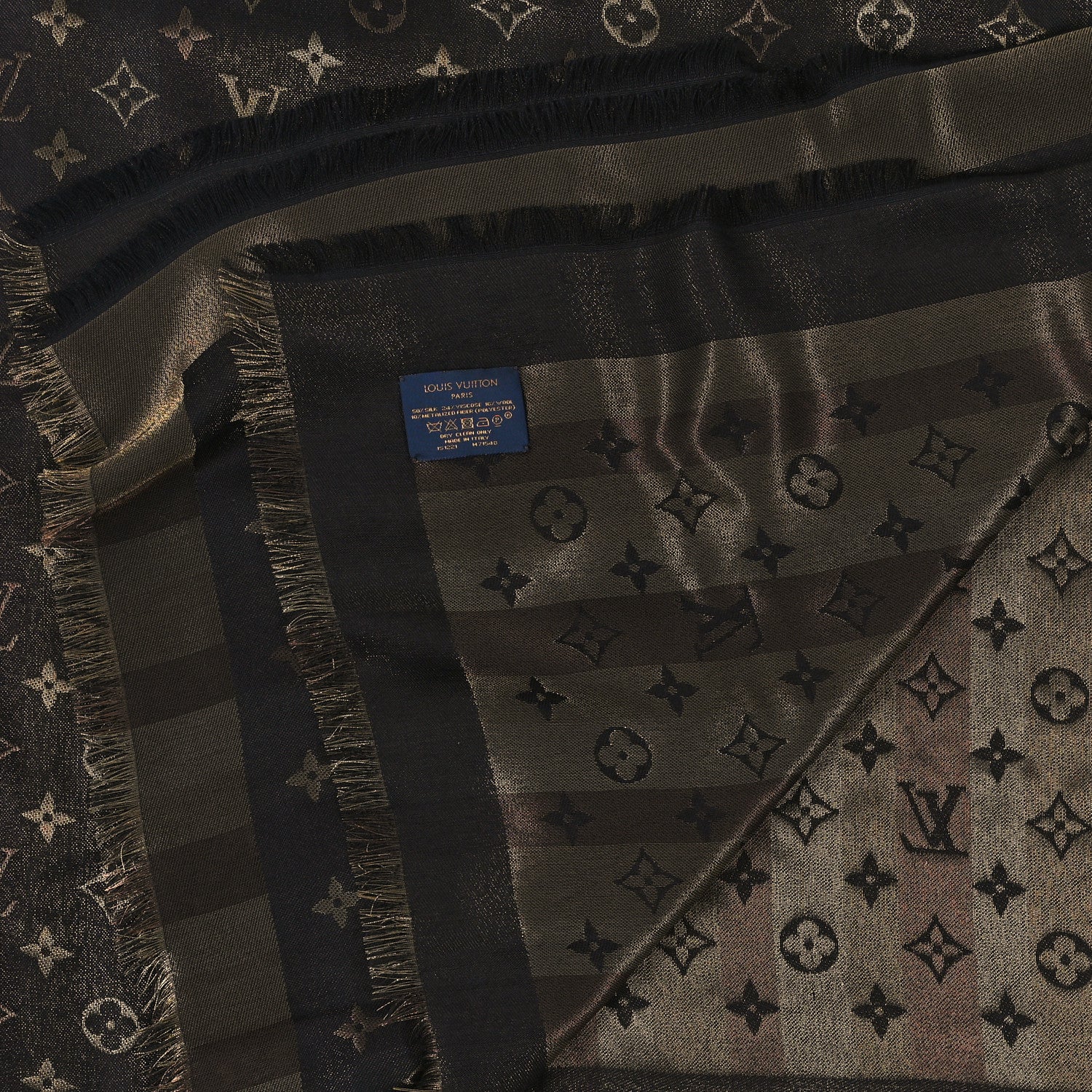 Louis Vuitton Silk Lurex Wool So Shine Monogram Shawl Black 3 of 3