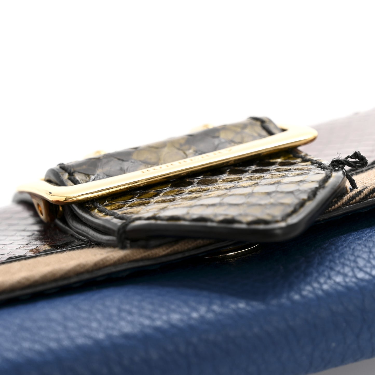 Snakeskin House Check Buckle Detail Flap Wallet Multicolor