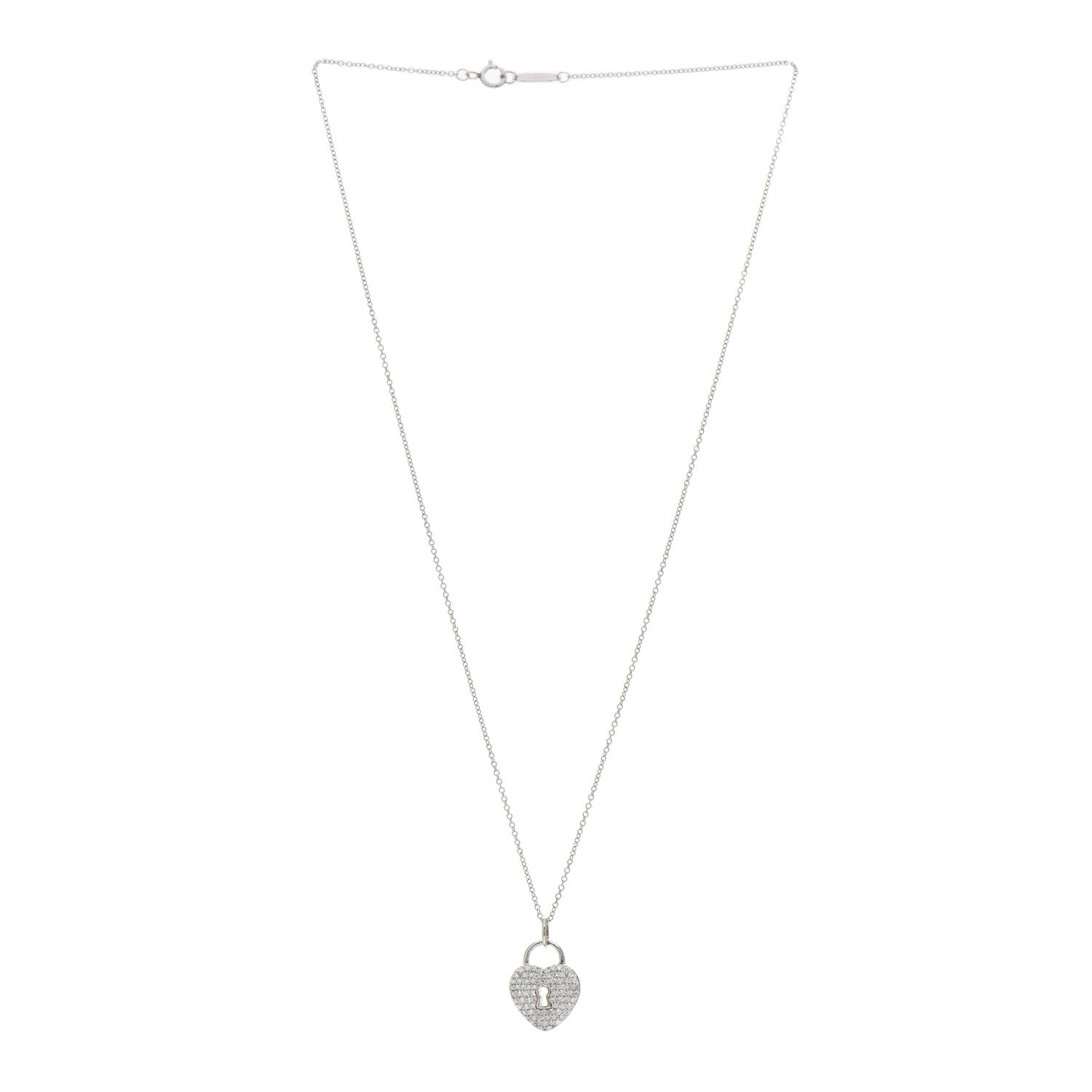 Tiffany Platinum Diamond Small Heart Lock Pendant Necklace 3 of 4