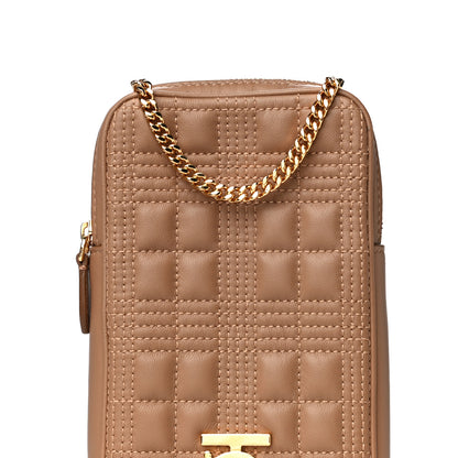 Burberry Lambskin Quilted Mini Lola Vertical Crossbody Bag Camel 7 of 9