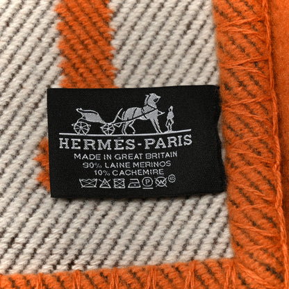 Hermes Wool Cashmere Signature Classic Avalon Blanket Ecru Potiron 3 of 3