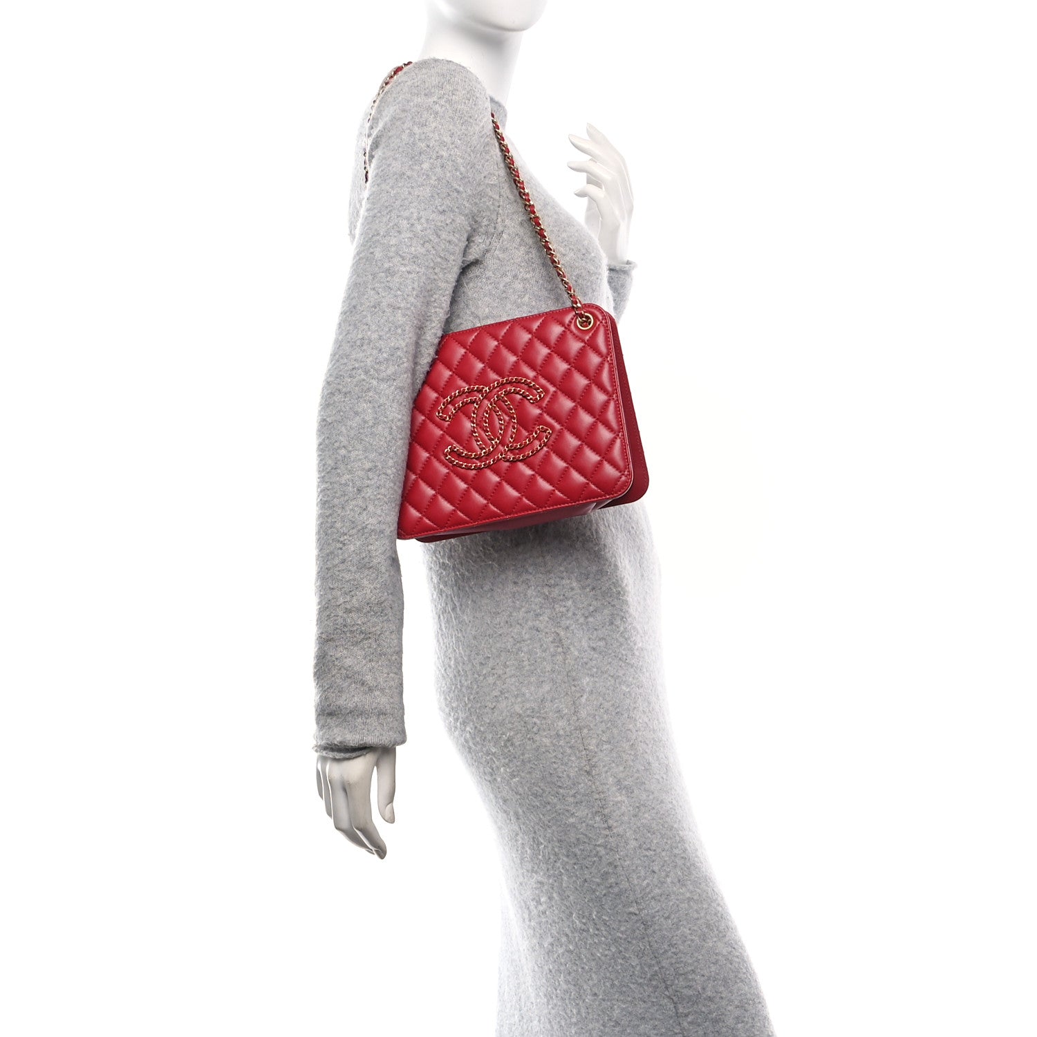 Chanel Calfskin Quilted CC Chain Accordion Tote Red 2 of 10