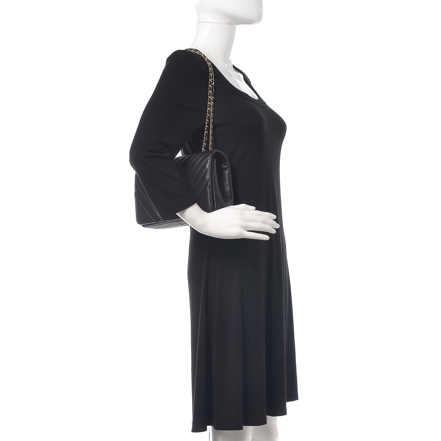 Calfskin Chevron Quilted Statement Flap Black