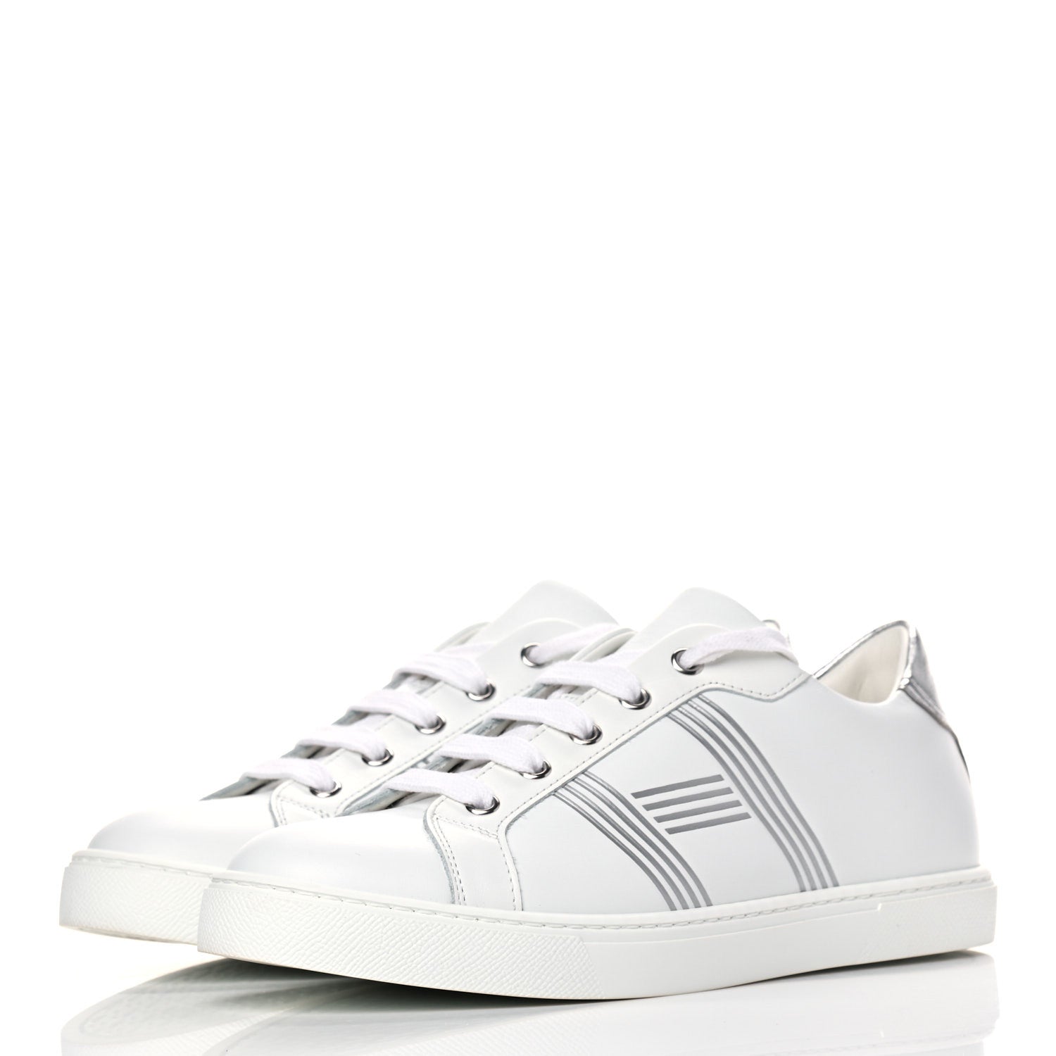 Hermes Nappa Womens Avantage Sneakers 37.5 White Argent 3 of 10