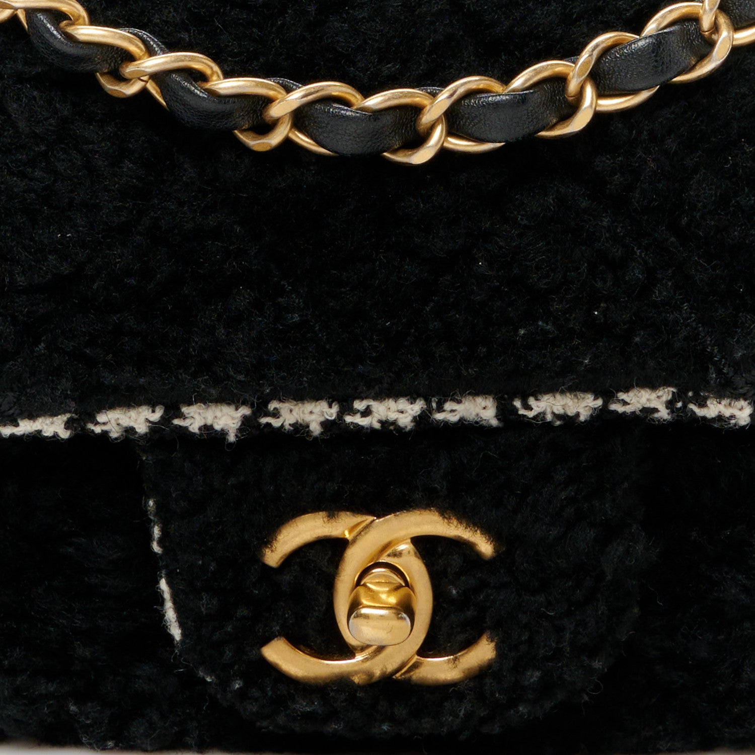 Chanel Shearling Sheepskin Tweed Quilted Single Flap Black 1658658