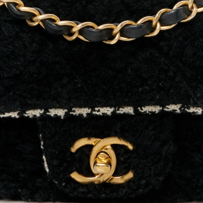 Chanel Shearling Sheepskin Tweed Quilted Single Flap Black 9 of 11