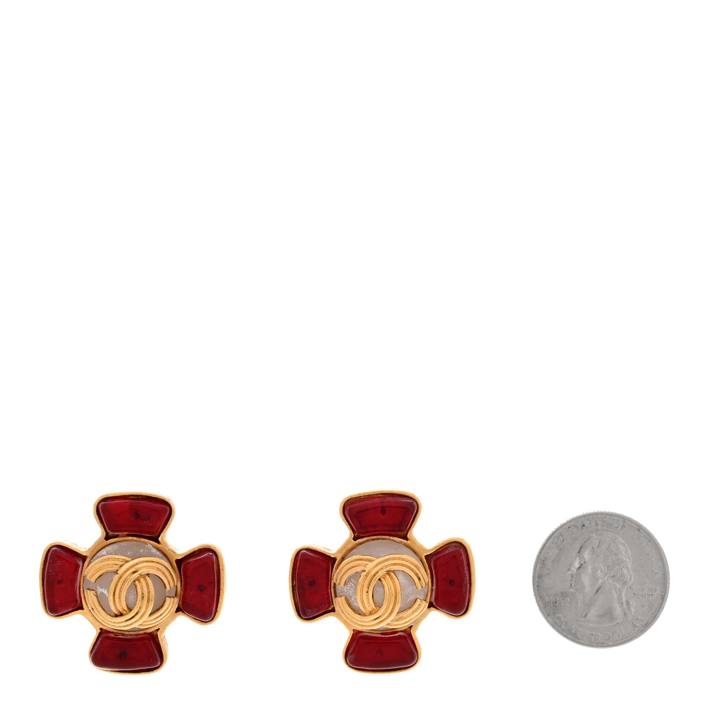 Metal Gripoix Clip On Earrings Gold Red