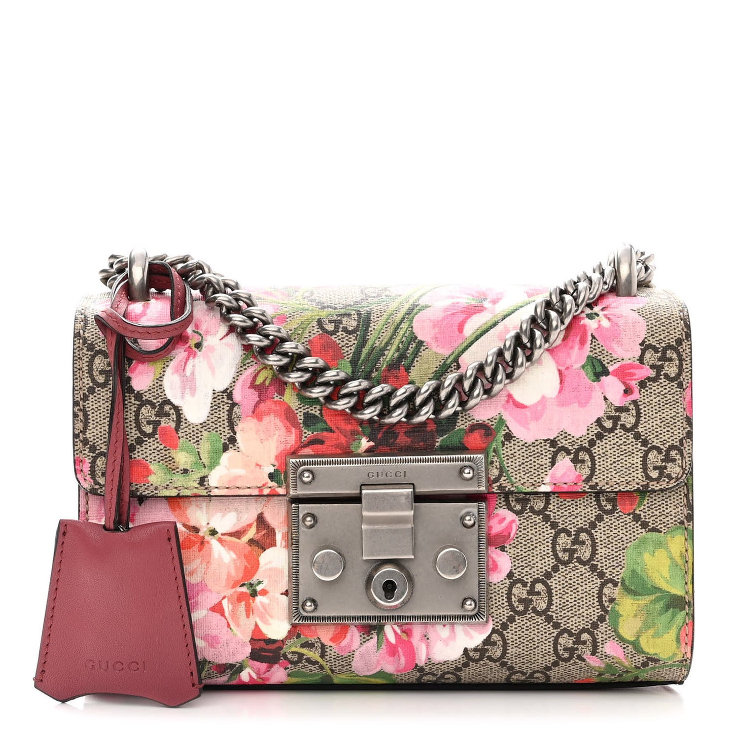 GG Supreme Monogram Blooms Small Padlock Shoulder Bag Beige Multicolor Dry Rose