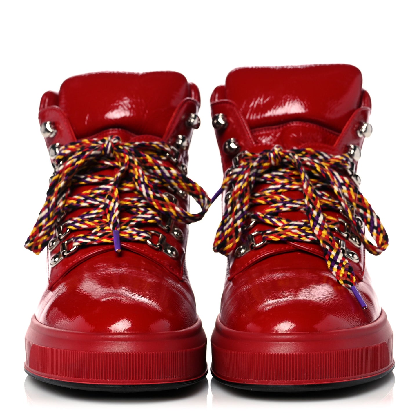 Patent Calfskin Quilted Womens High Top Sneakers 39 Red