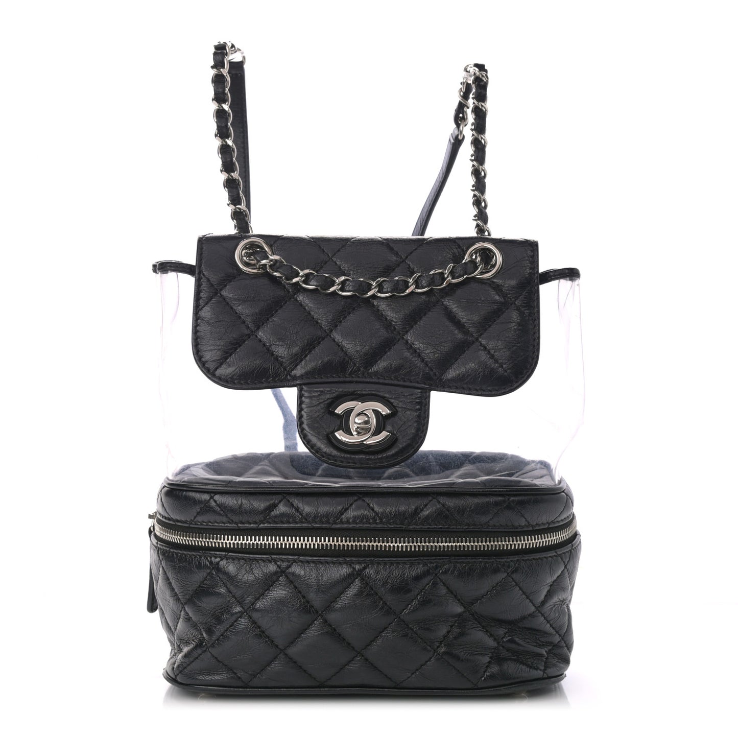 Crumpled Calfskin PVC Quilted Backpack Black