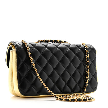 Chanel Lambskin Metallic Quilted Small CC Chic Double Flap Black Gold 3 of 12