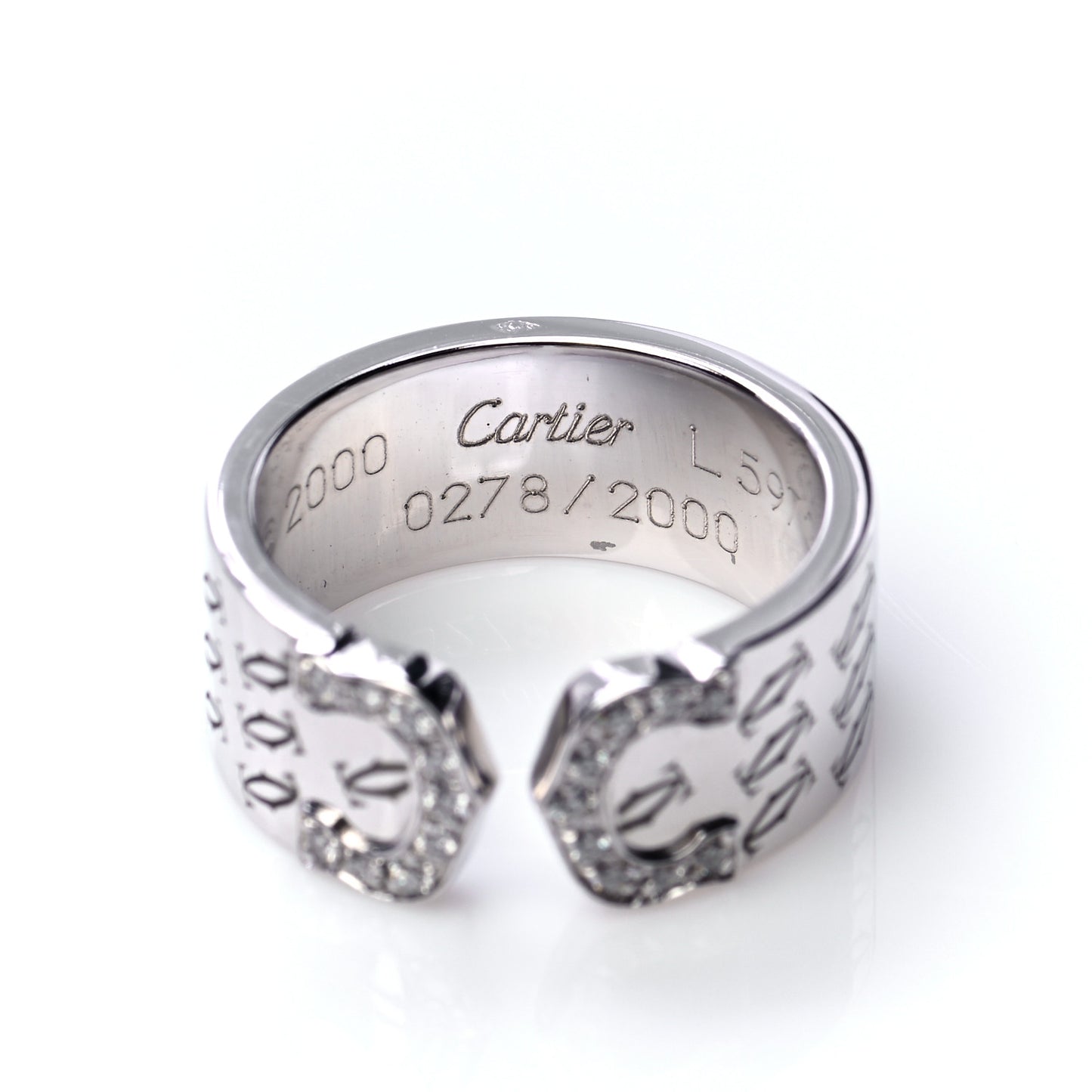 18K White Gold Diamond C De Cartier Christmas Ring 51 5.75