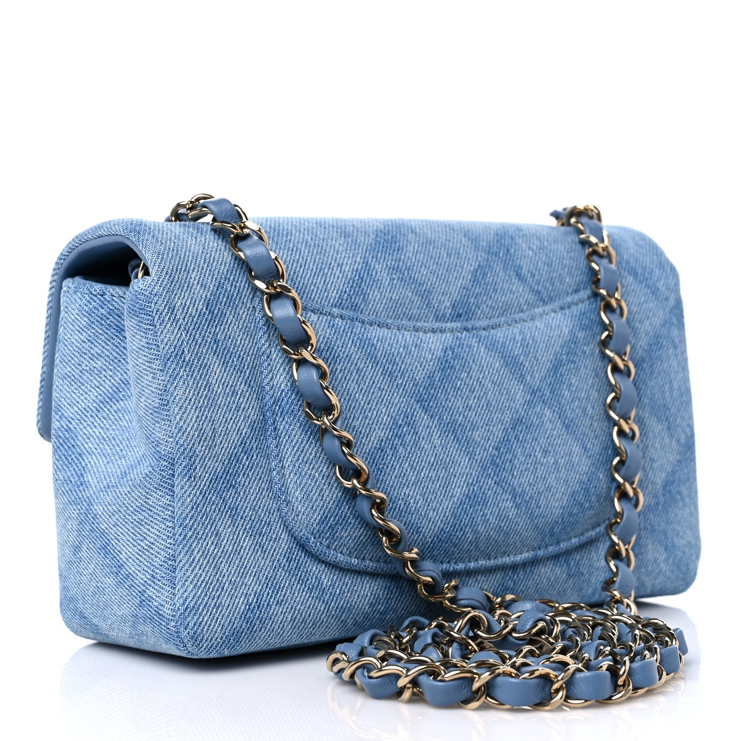 Denim Quilt Print Mini Rectangular Flap Light Blue