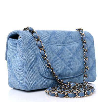 Chanel Denim Quilt Print Mini Rectangular Flap Light Blue 2 of 9