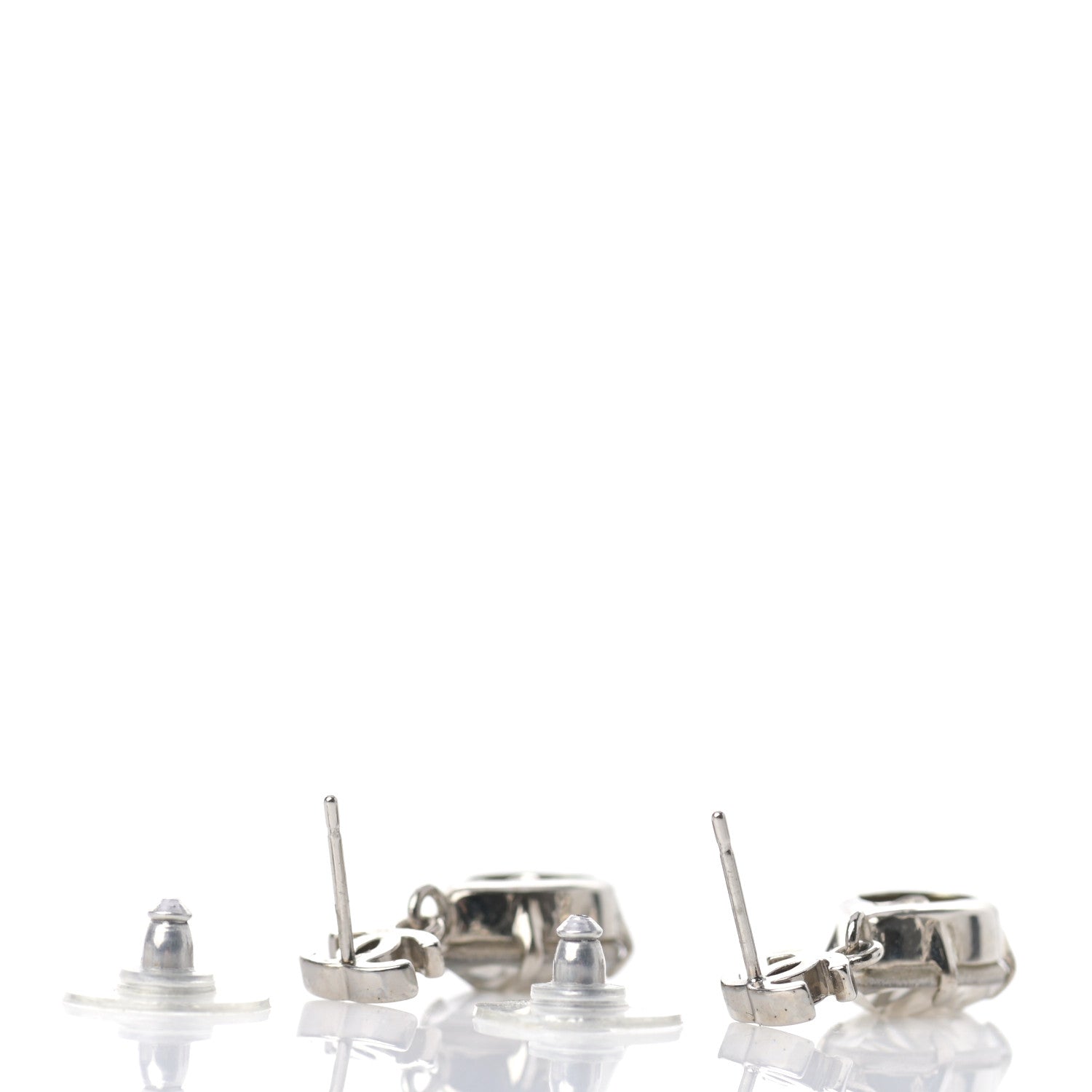 Chanel CC Crystal Teardrop Dangle Earrings Silver 3 of 5