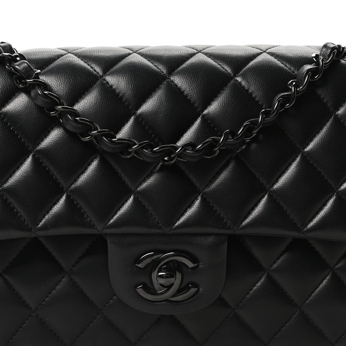 Lambskin Quilted Medium Double Flap So Black