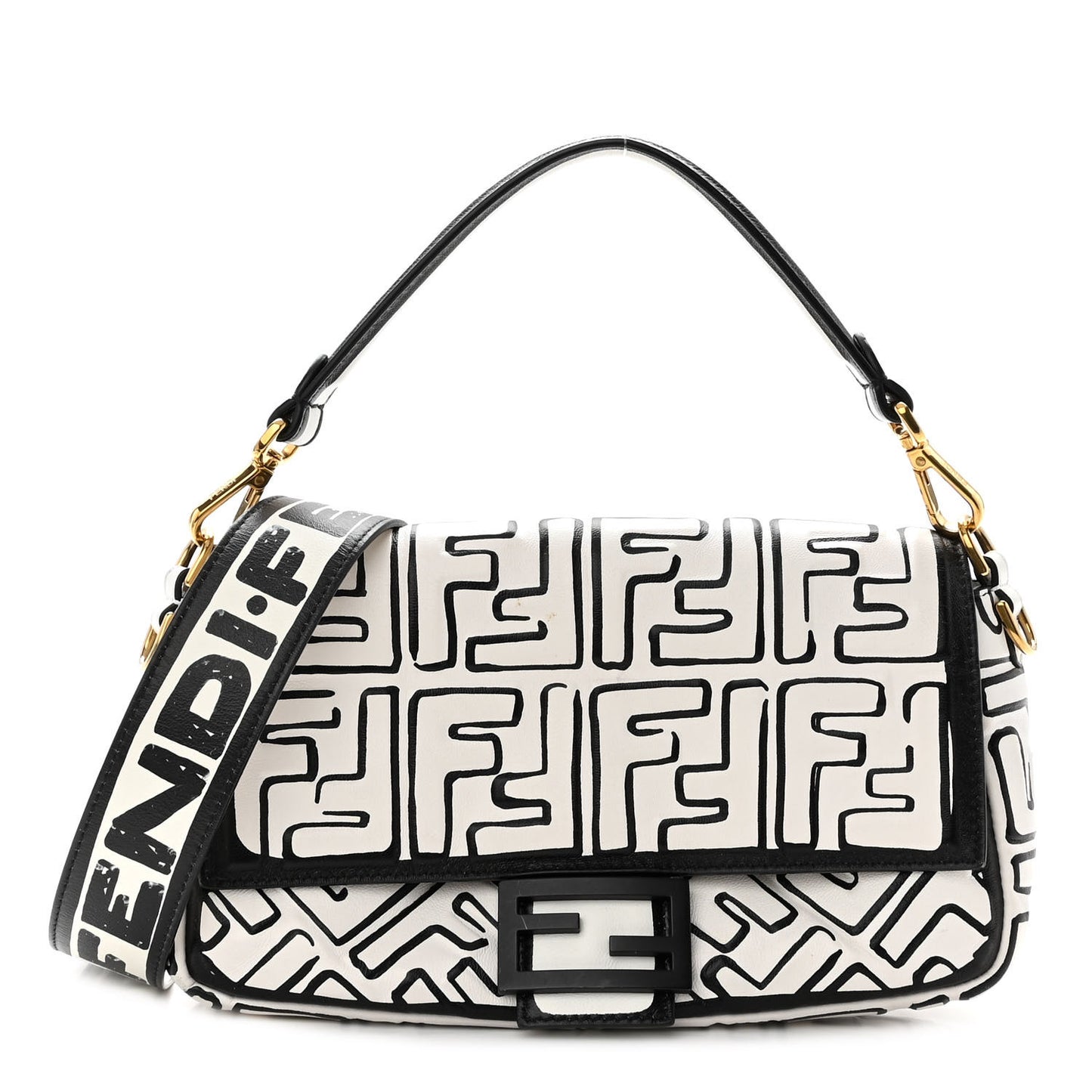 X JOSHUA VIDES Nappa FF Embossed Baguette White Black