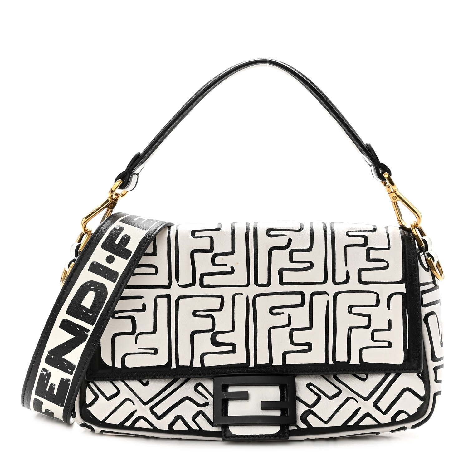 Fendi X JOSHUA VIDES Nappa FF Embossed Baguette White Black 1 of 10