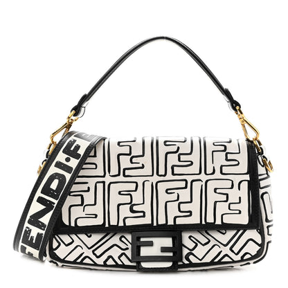 Fendi X JOSHUA VIDES Nappa FF Embossed Baguette White Black 1 of 10