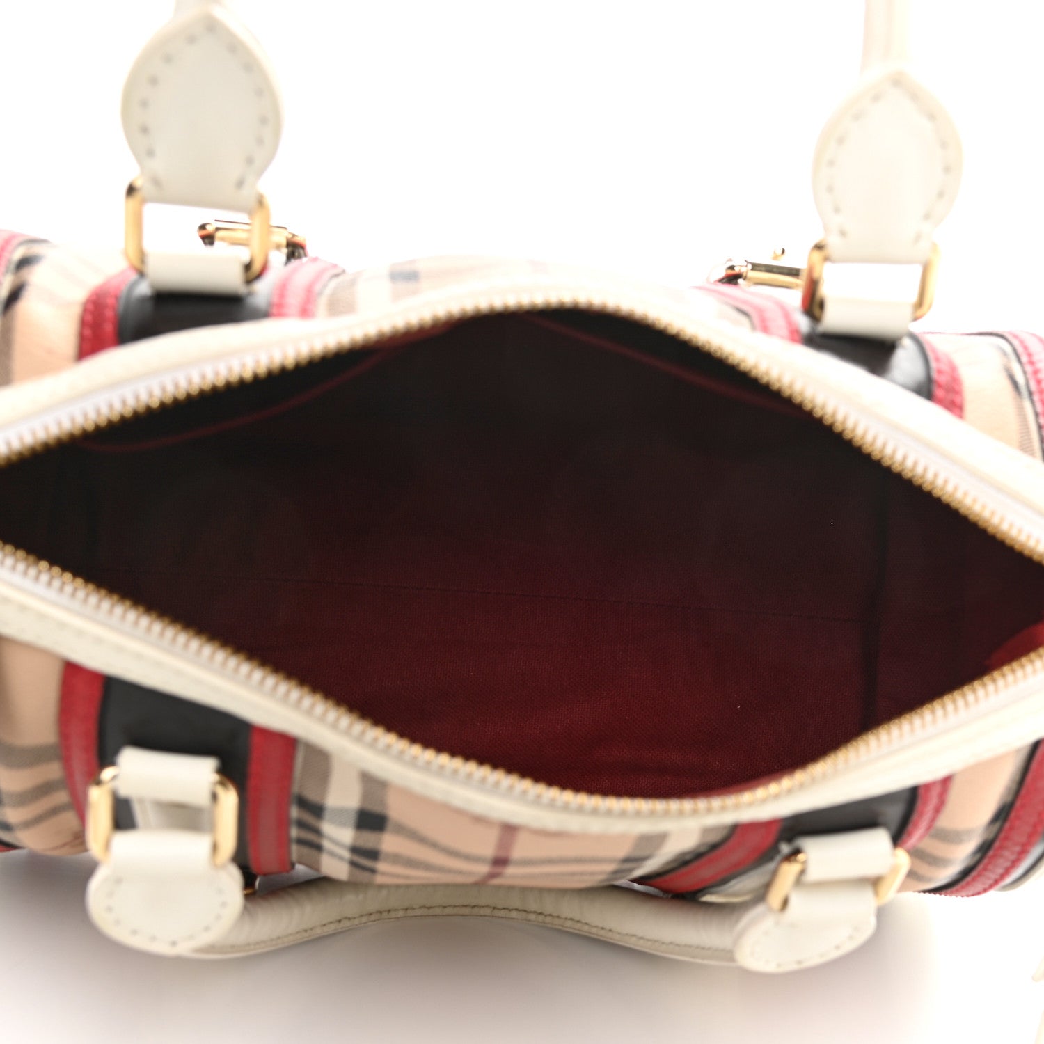 Burberry Haymarket Check Medium Alchester Bowling Bag White Military Red 4 of 16