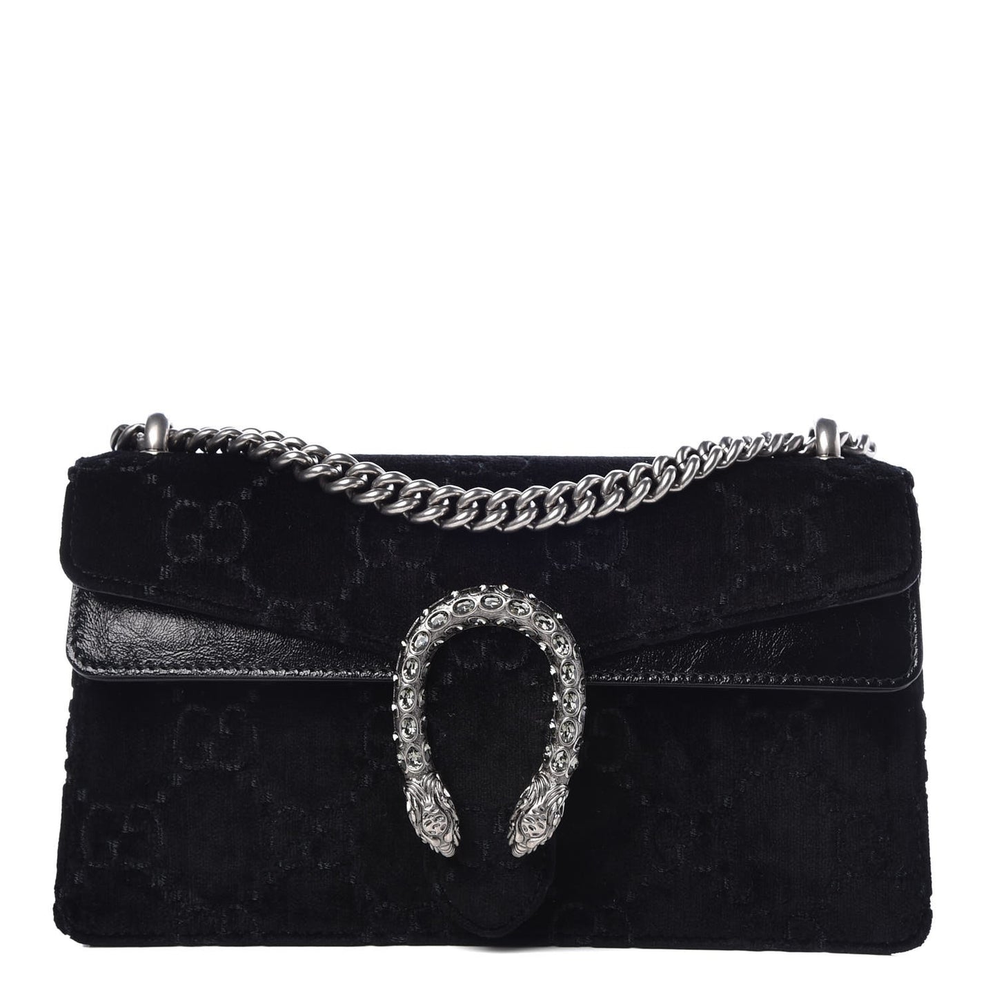 Velvet Skipper Crystal GG Monogram Small Dionysus Shoulder Bag Black Black Diamond