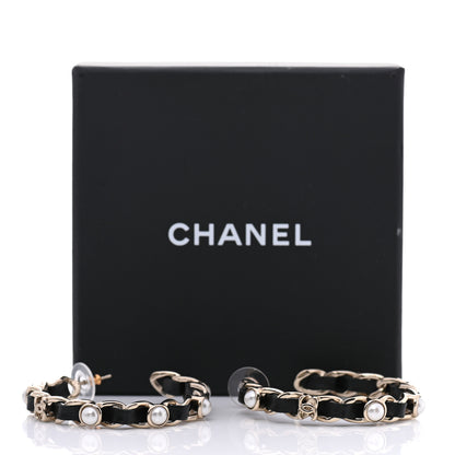 Chanel Lambskin Pearl CC Chain Hoop Earrings Gold Black 5 of 5