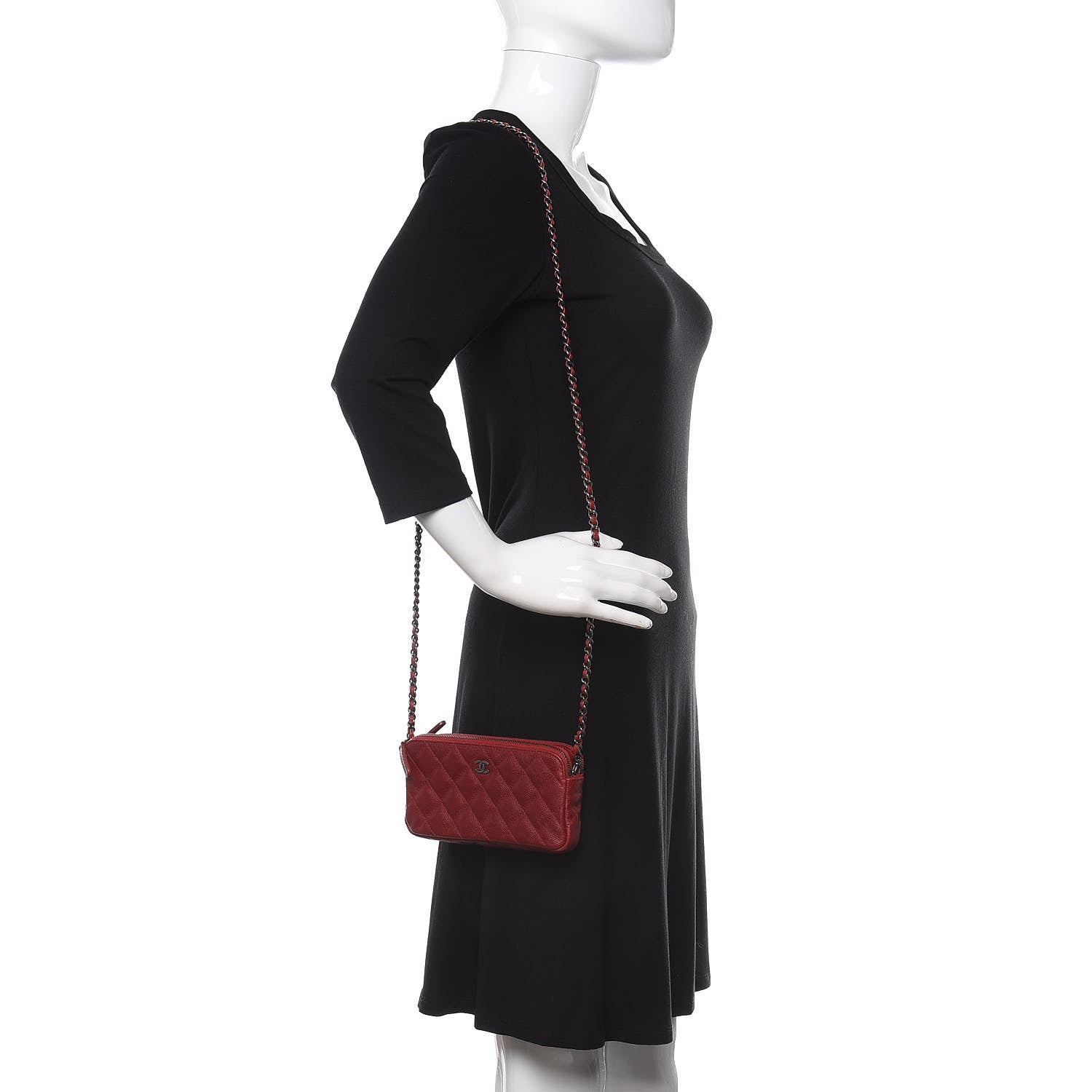 Chanel Caviar Quilted Small Clutch With Chain Red 2 of 11