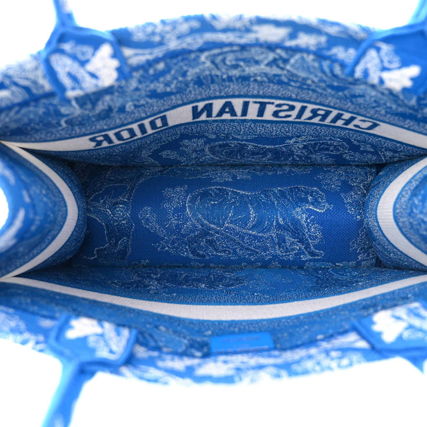 CHRISTIAN DIOR Canvas Embroidered Medium Dioriviera Toile De Jouy Book Tote Fluorescent Blue