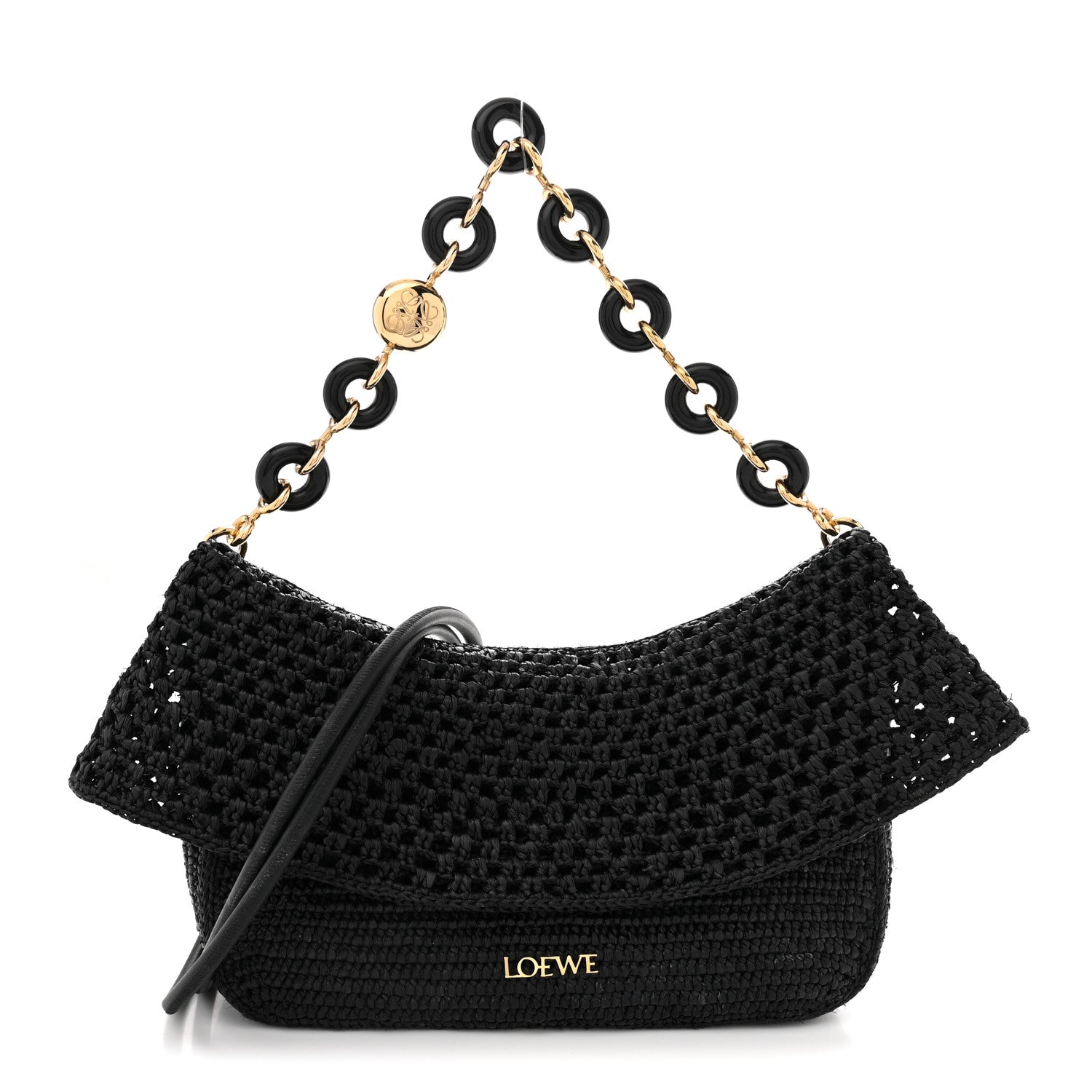 Loewe Raffia Donut Chain Medium Ola Shoulder Bag Black 1 of 10