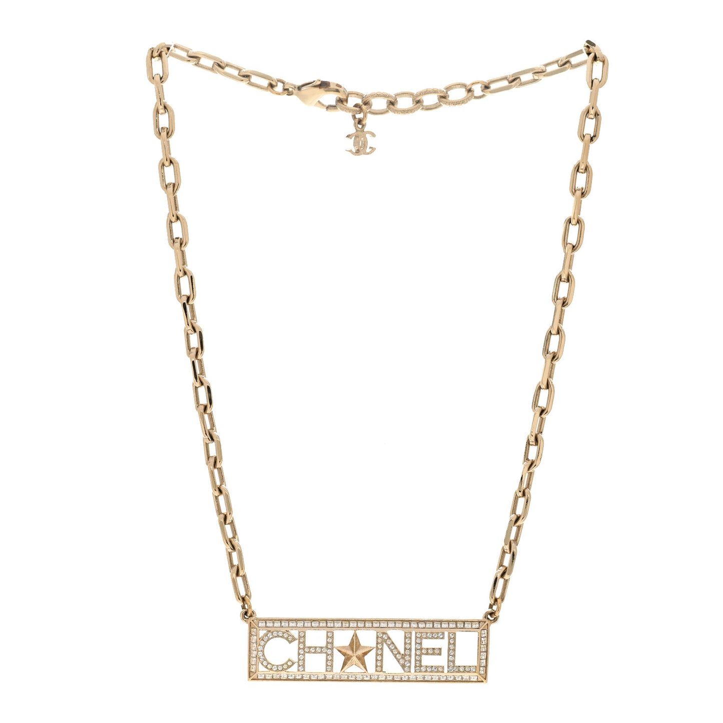 Crystal Chain Short Logo Necklace Gold